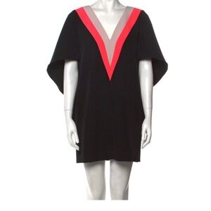 Milly Italian Black Dress with Pink and Gray V-Neck
